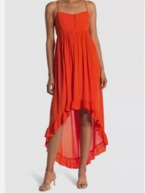 BB Dakota by Steve Madden Bright Orange Spaghetti-Strap High-Low Ruffle Dress